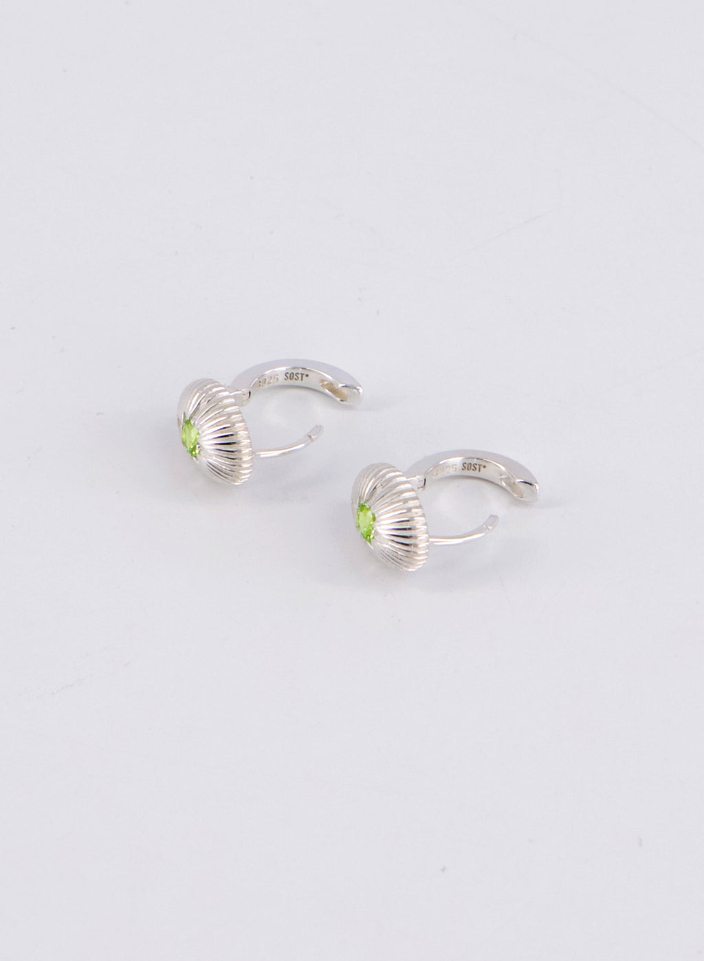 Peridot Green Cubic Zirconia Ribbed Shell Earrings