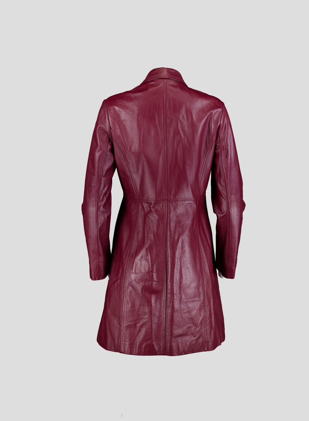 002 Vintage Genuine Leather Coat — Burgundy