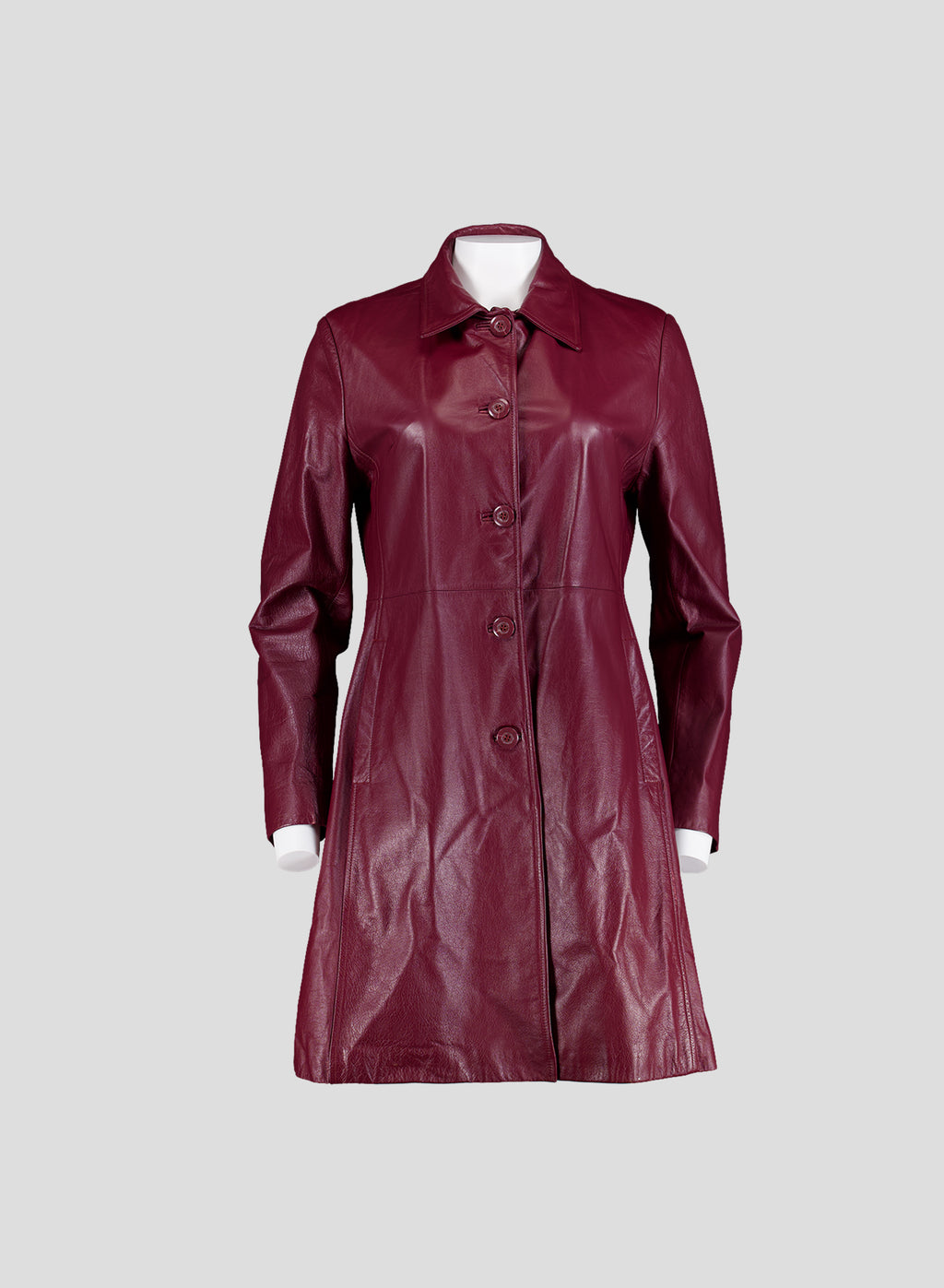 002 Vintage Genuine Leather Coat — Burgundy
