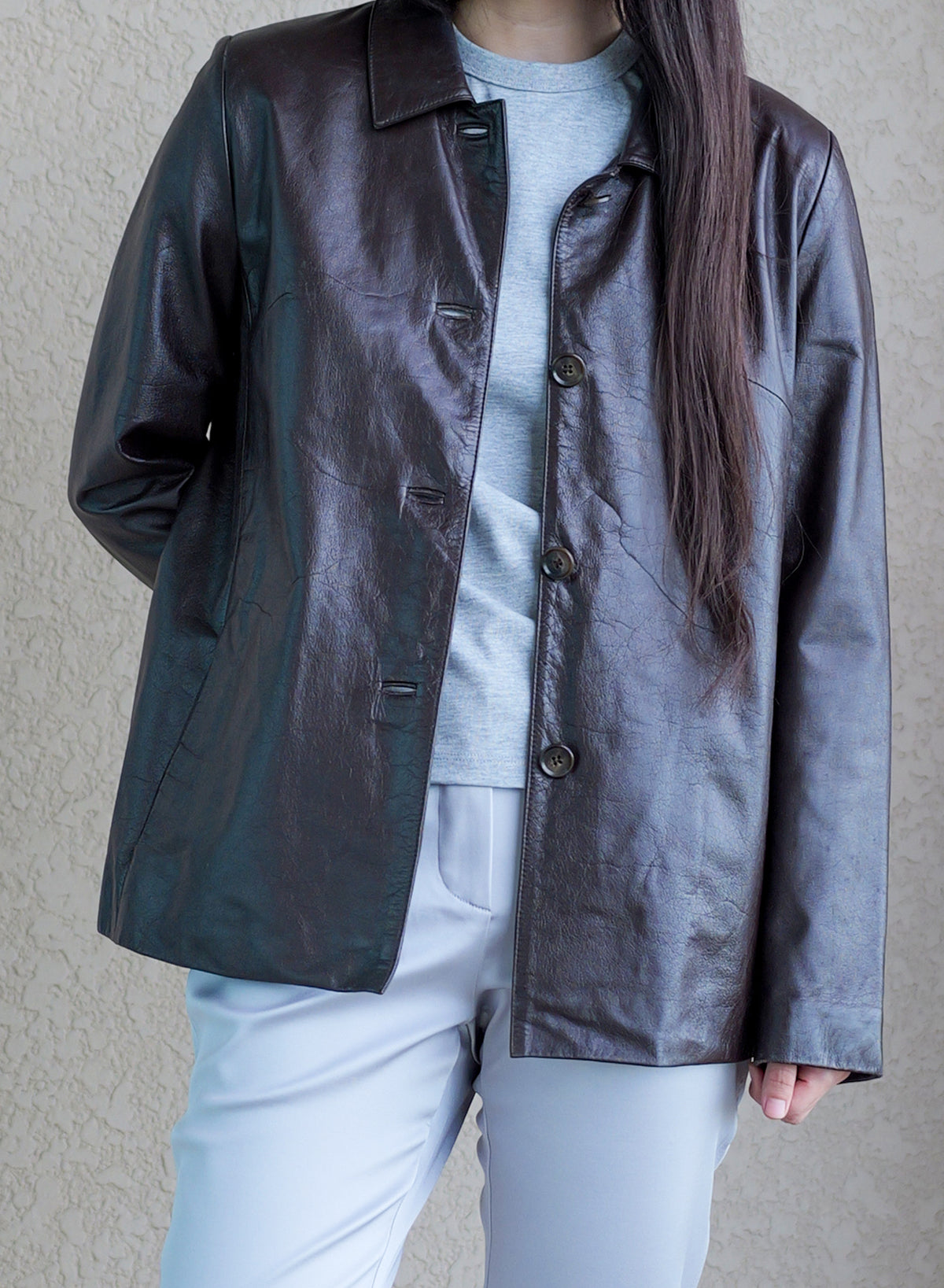 005 Vintage Genuine Leather Jacket — Dark Brown