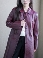 002 Vintage Genuine Leather Coat — Burgundy