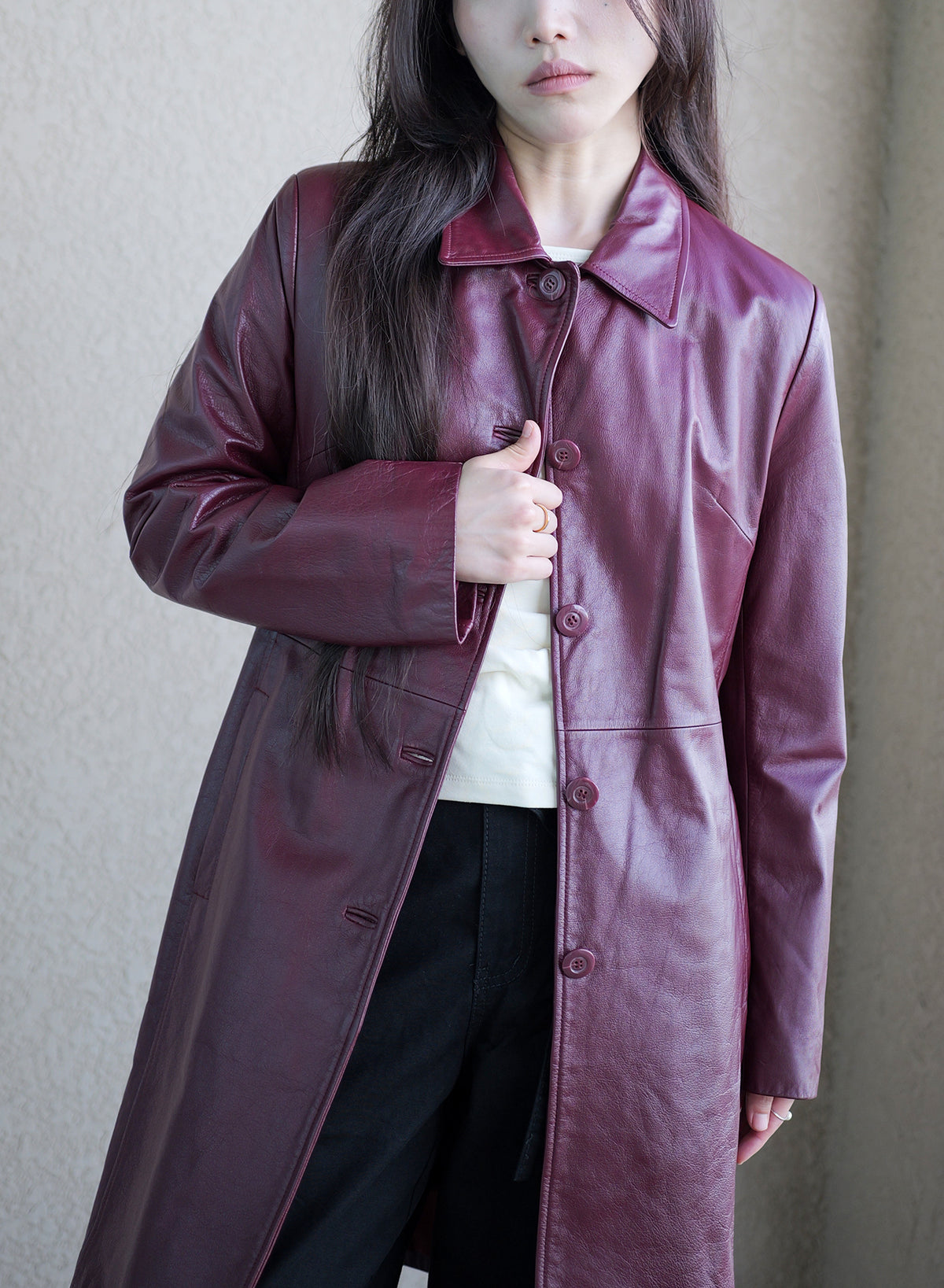 002 Vintage Genuine Leather Coat — Burgundy