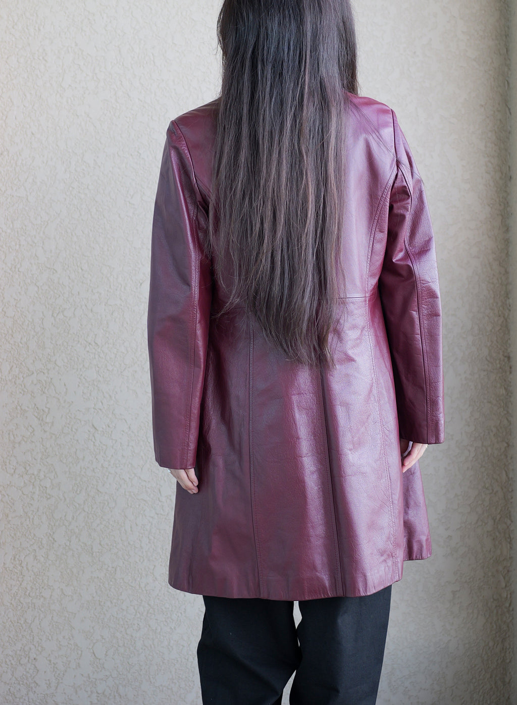 002 Vintage Genuine Leather Coat — Burgundy