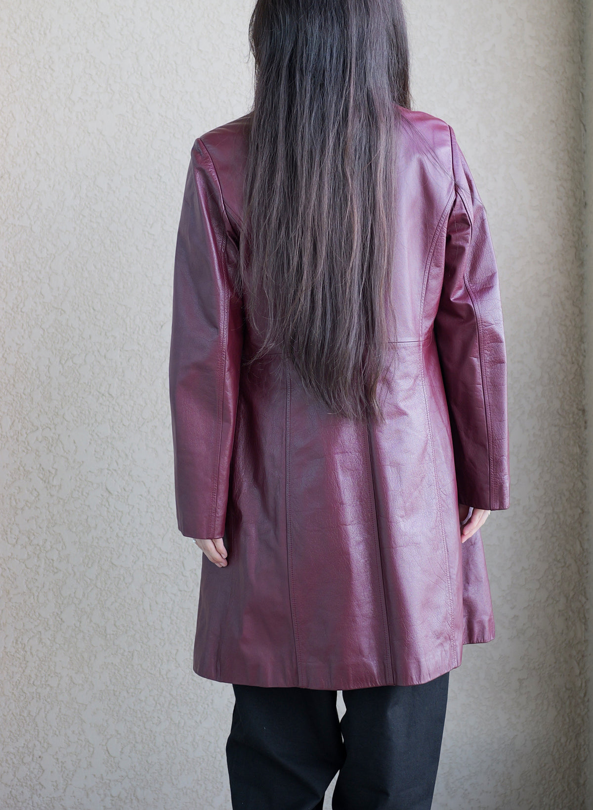 002 Vintage Genuine Leather Coat — Burgundy