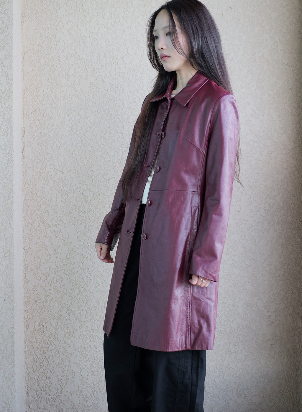 002 Vintage Genuine Leather Coat — Burgundy