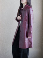 002 Vintage Genuine Leather Coat — Burgundy
