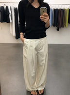 Light Wide-Leg Pants - (Cream/Black)
