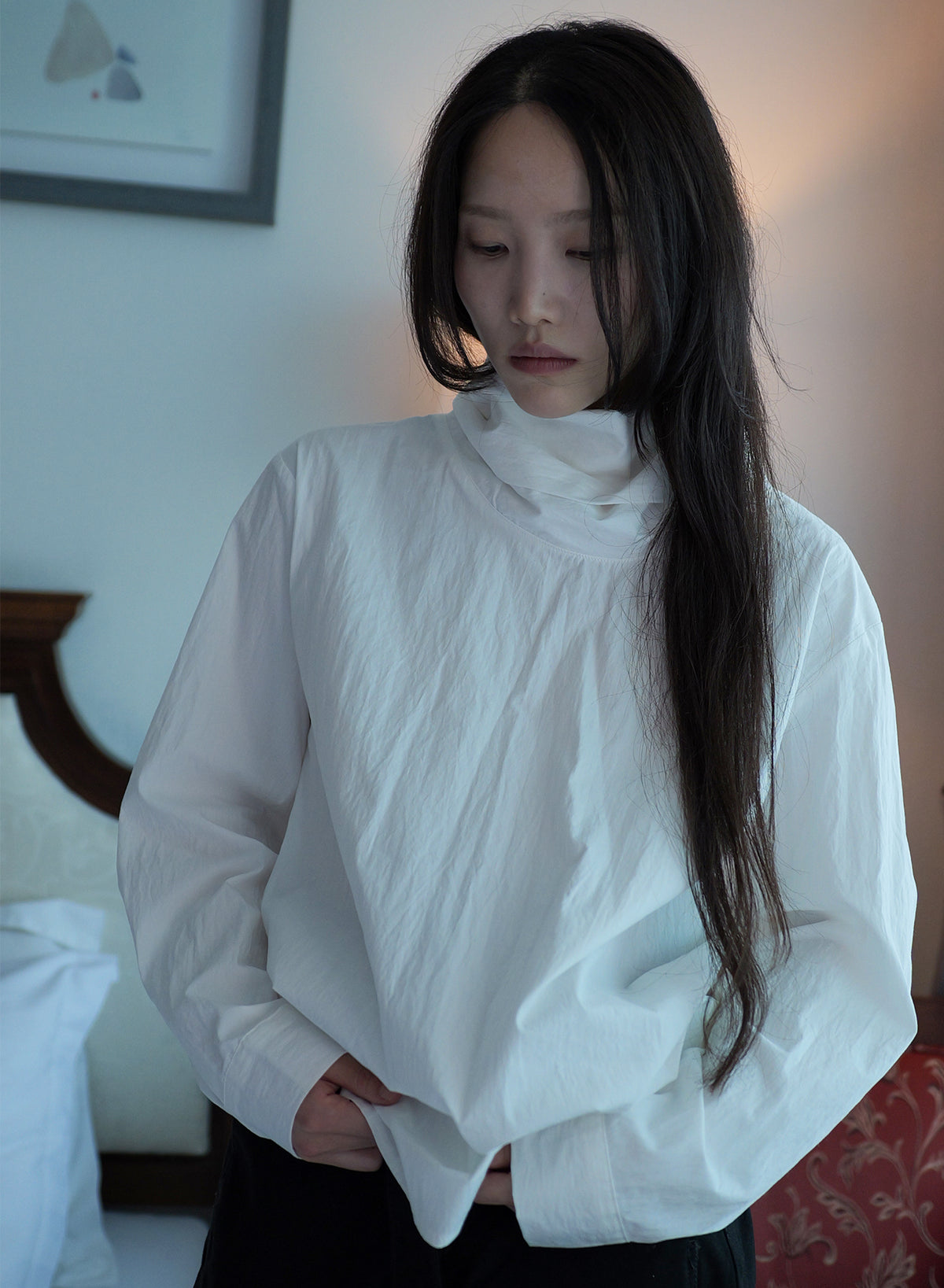 Cowl Neck Shirt - (White/Grey)