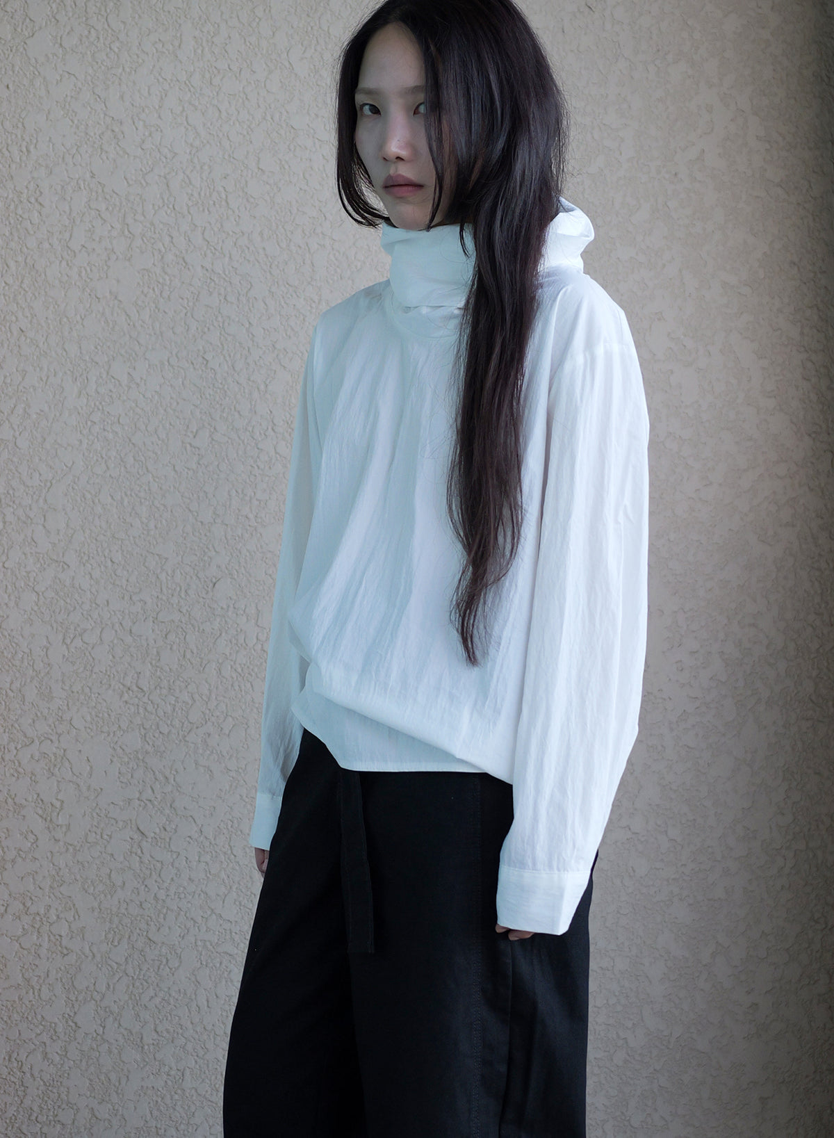 Cowl Neck Shirt - (White/Grey)