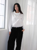 Cowl Neck Shirt - (White/Grey)