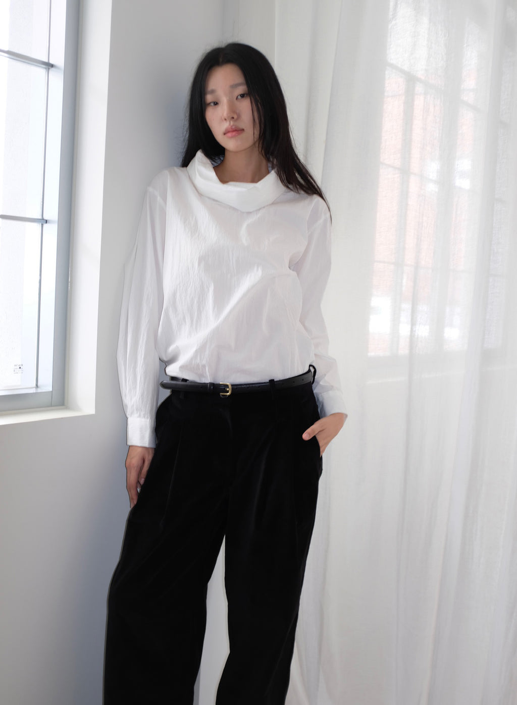 Cotton Velvet Wide-Leg Pants - Black