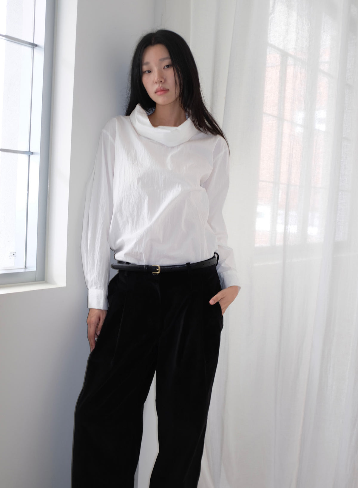 Cotton Velvet Wide-Leg Pants - Black