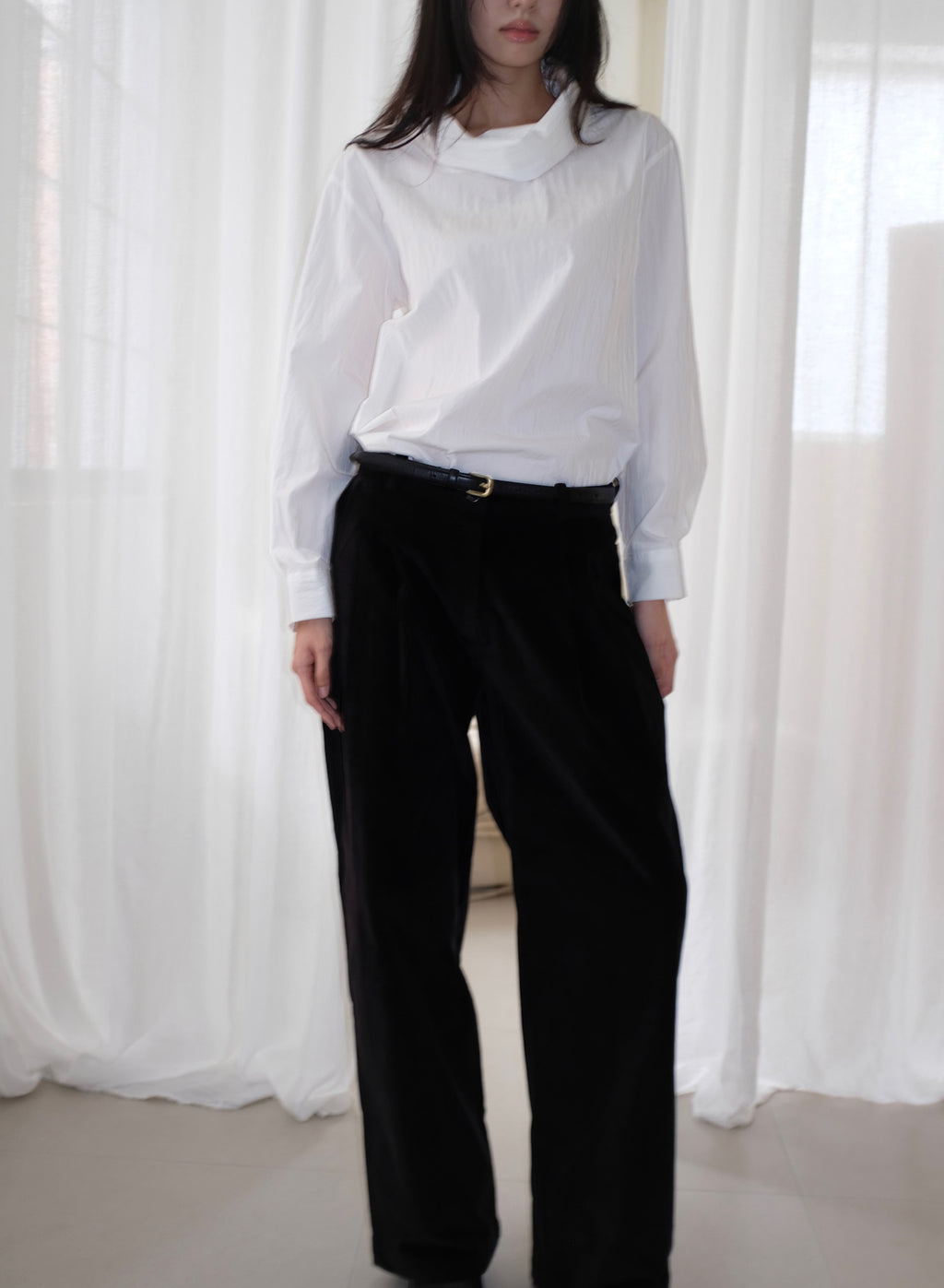 Cotton Velvet Wide-Leg Pants - Black