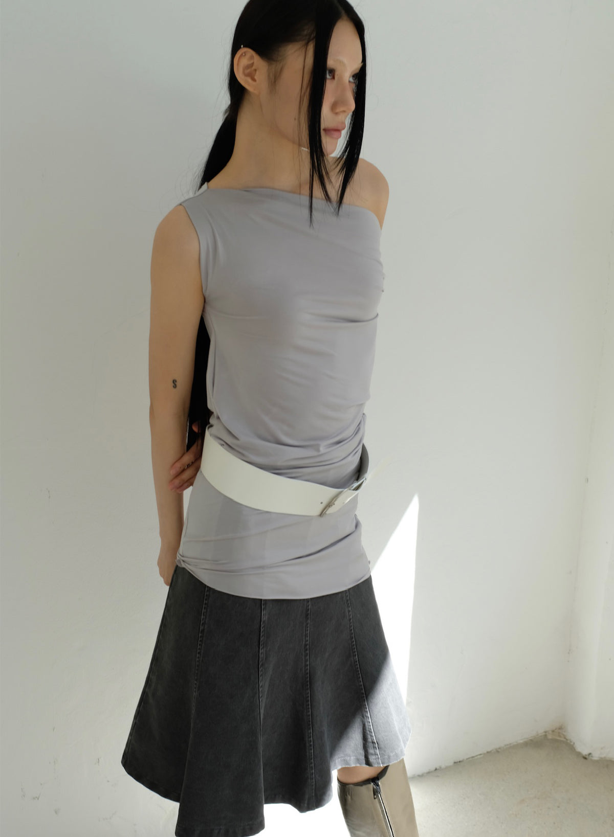 Asymmetric Off-Shoulder Top - Grey
