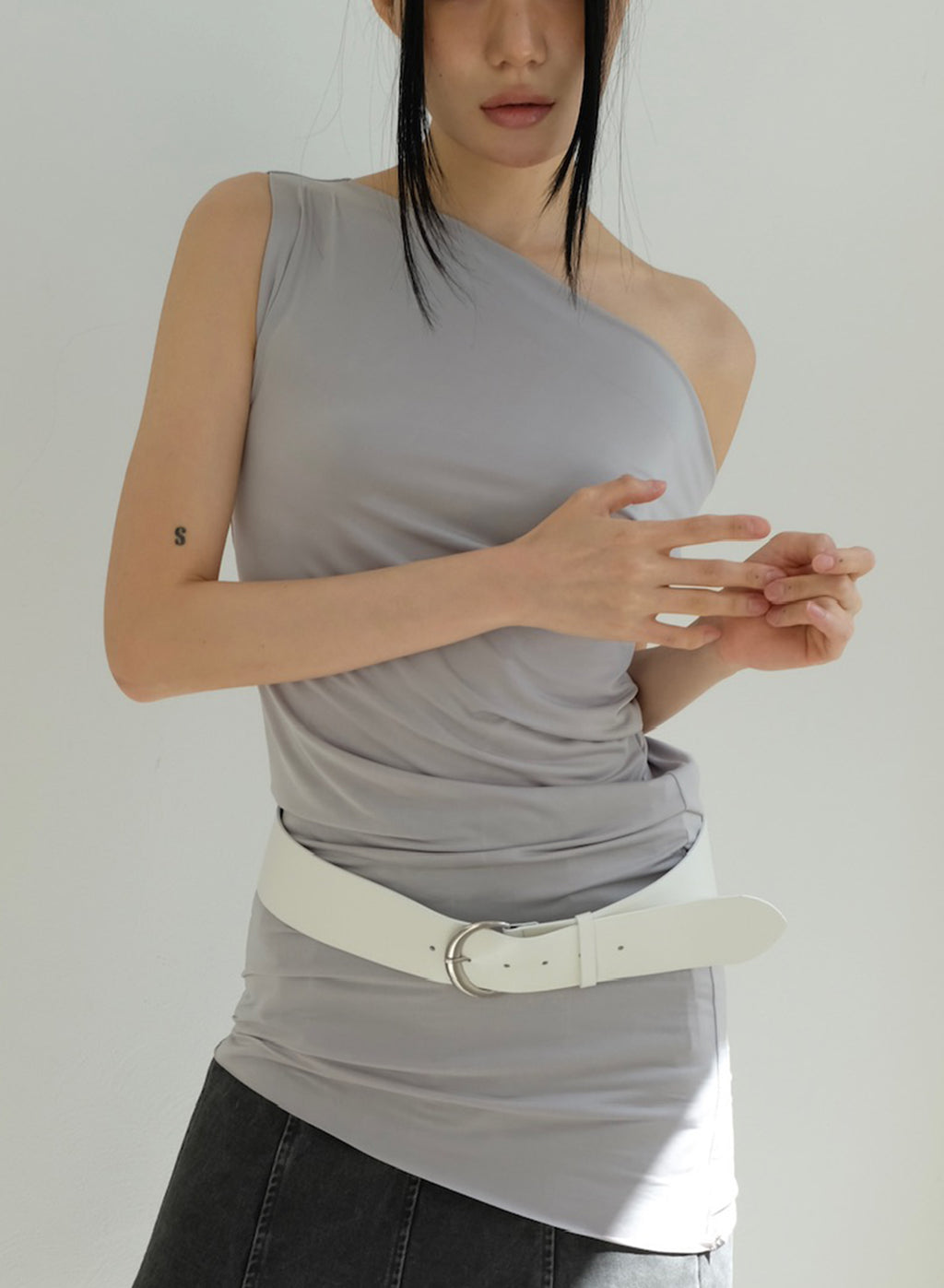 Asymmetric Off-Shoulder Top - Grey