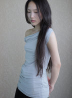 Asymmetric Off-Shoulder Top - Grey
