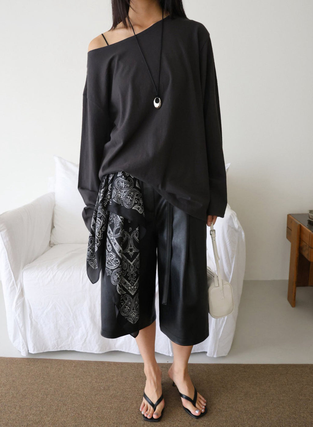 Nouvelle Off-Shoulder Tee - Charcoal