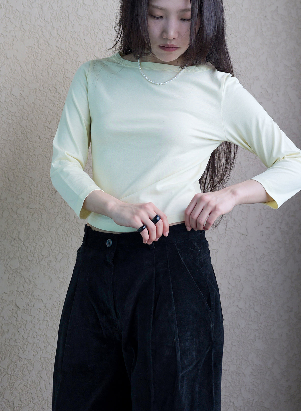 Boat Neck 3/4 Sleeve Tee - (Lemon/Black)