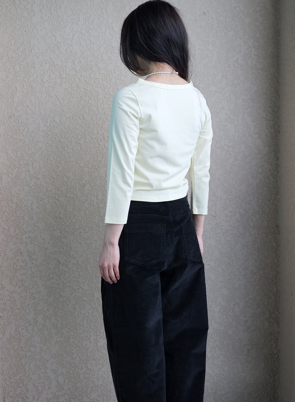 Boat Neck 3/4 Sleeve Tee - (Lemon/Black)