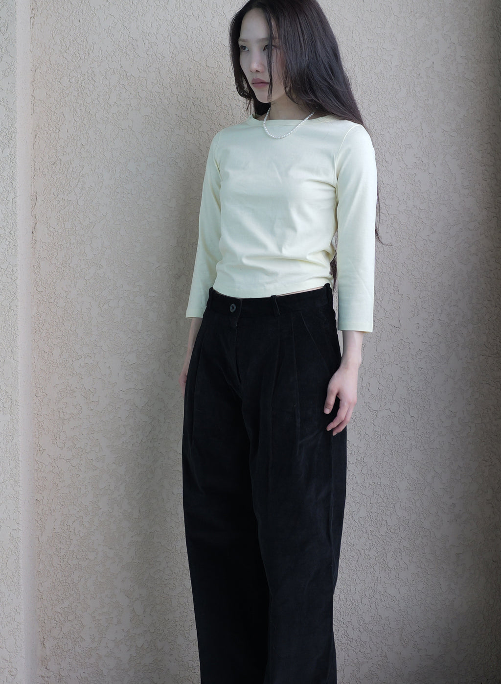Boat Neck 3/4 Sleeve Tee - (Lemon/Black)
