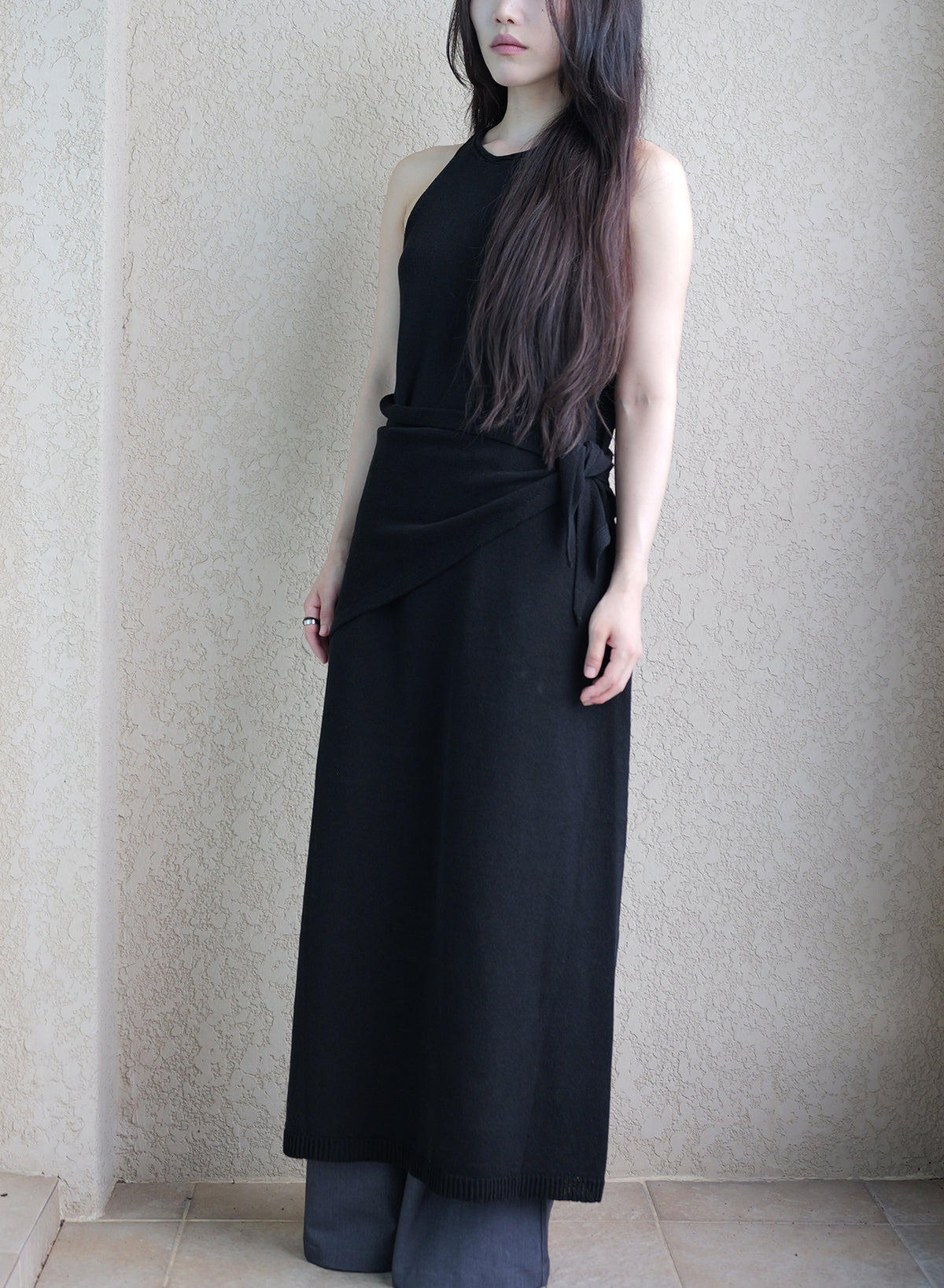 Classic Whole-Garment Knit Maxi Dress - Black