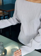 Soft Pleats Long-Sleeve Top ㅡ Grey