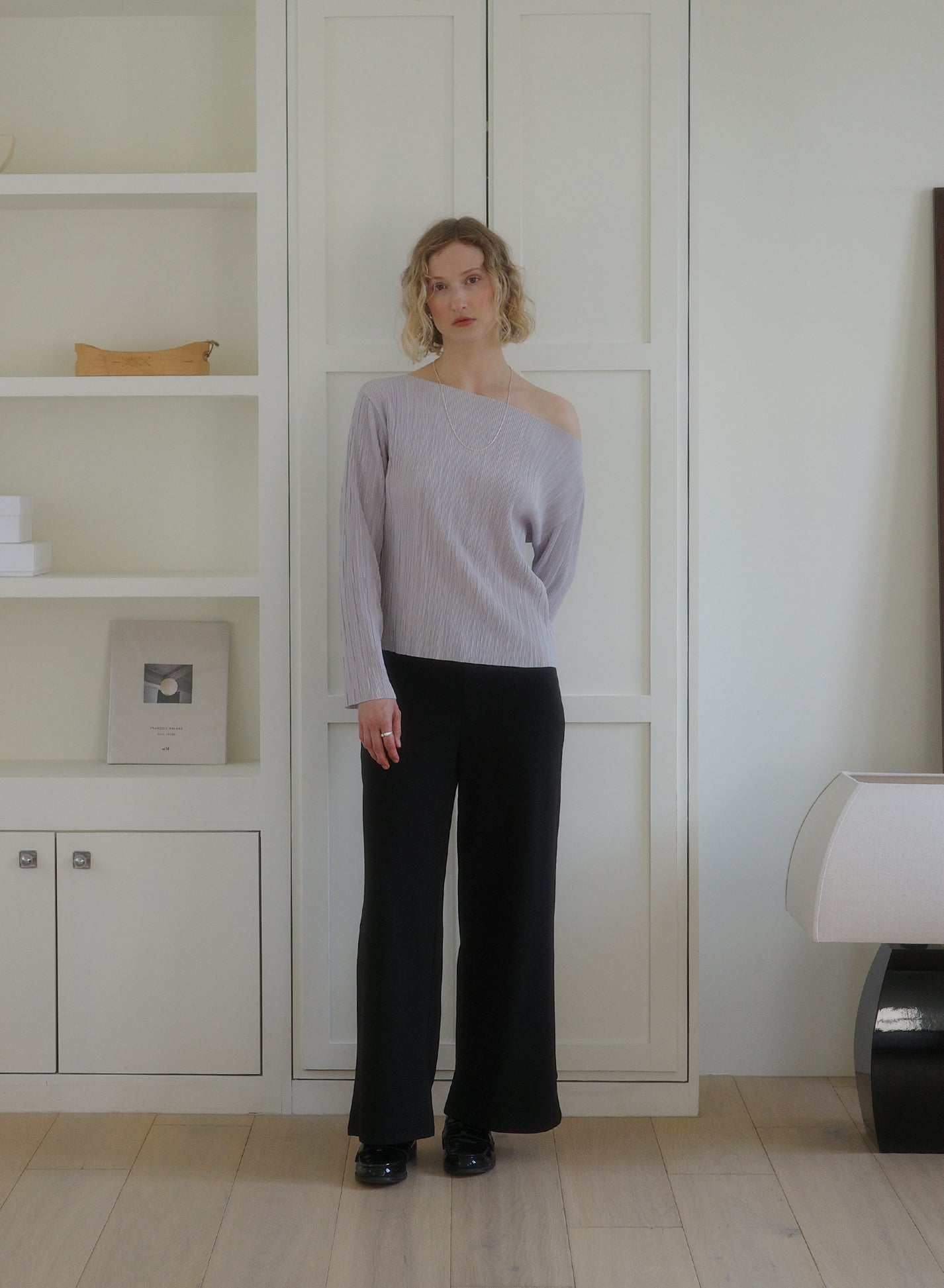 Soft Pleats Long-Sleeve Top ㅡ Grey