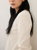Soft Pleats Long-Sleeve Top ㅡ Cream