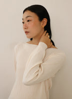 Soft Pleats Long-Sleeve Top ㅡ Cream